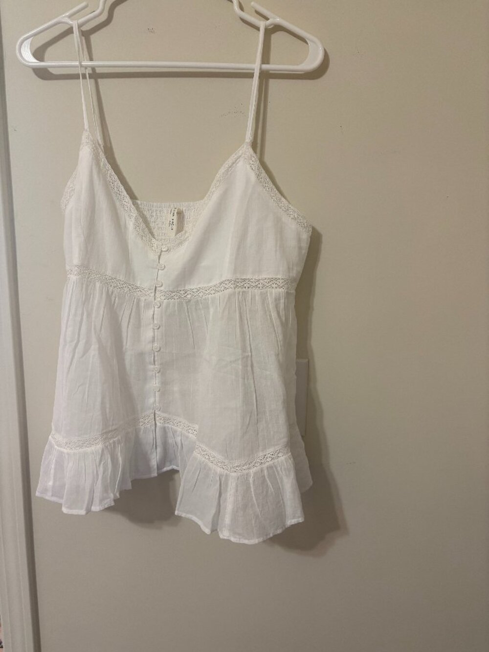 American Eagle white babydoll eyelet cami top Size L